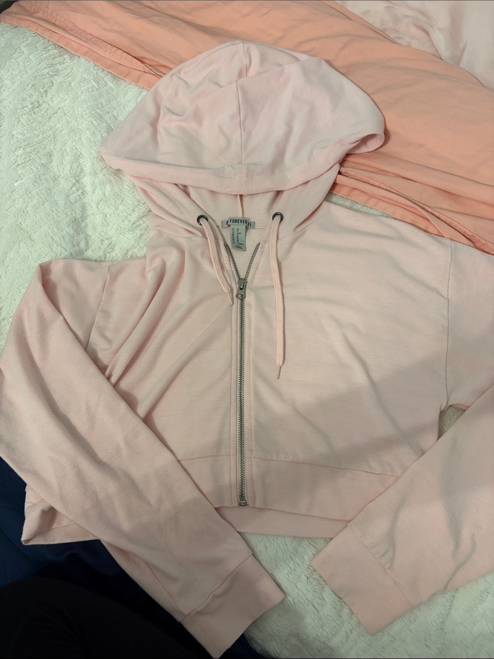 Forever 21 Light Pink Cropped Zip Hoodie